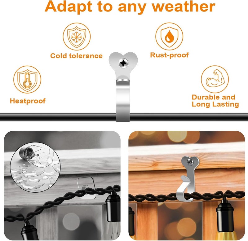 Dreecy 60 Packs String Light Hooks for Outside Stainless Steel Outdoor Light Hanger Hooks for Outdoor String Lights Screw Hooks for Christmas Party Easy Release Wire and Fairy Led Lights - Image 2